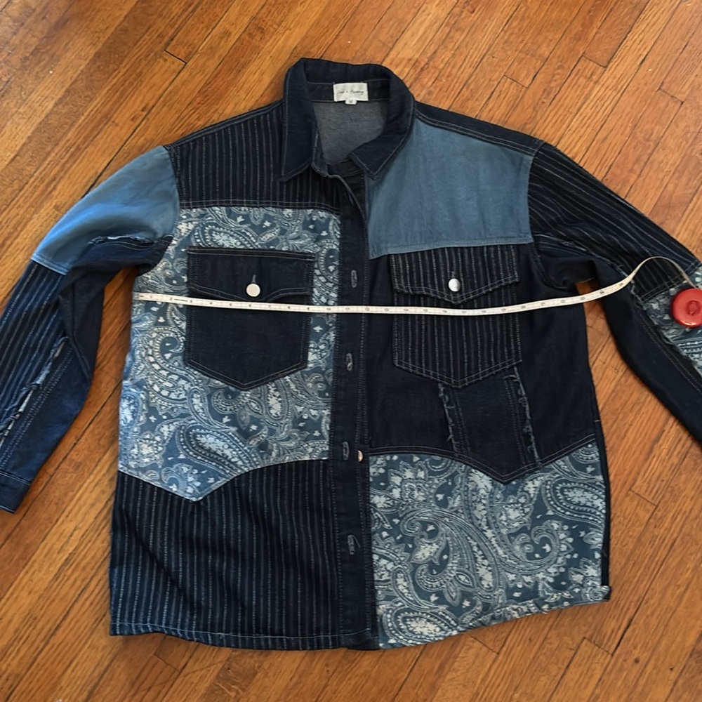 LOVE + HARMONY Novelty Patchwork Denim Chore Coat, Barn Jacket - M - Picture 10 of 12